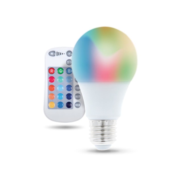 RGB LED E27 pære 9W / 60W, 720lm med fjernbetjening Multicolor