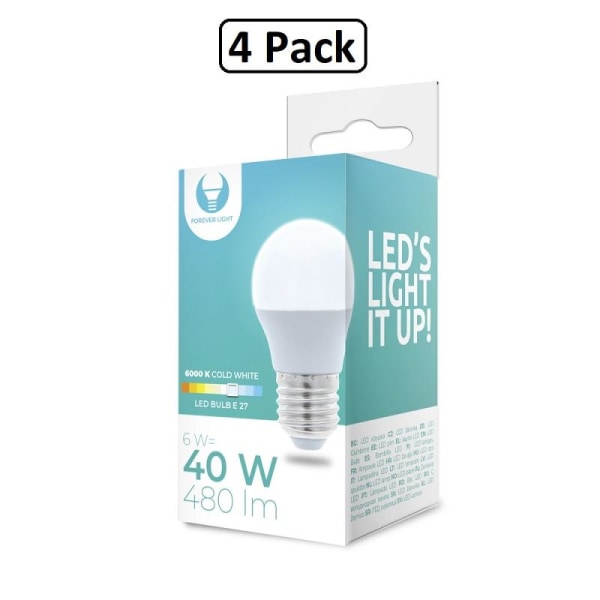 4 kpl kylmävalkoinen LED-lamppu E27 6W 480lm (6000K) White