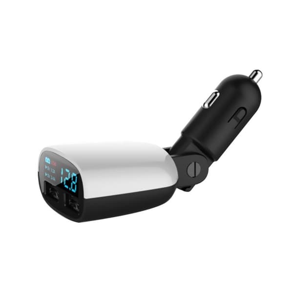 Universal Billaddare 3.4A Dual USB med LED Display för iPhone Samsung Android 12V/24V Vit