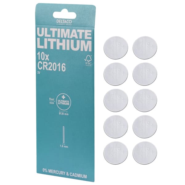 DELTACO CR1620 3V Litium Knappcellsbatteri – 10-pack Silver