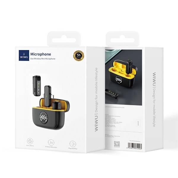 2i1 trådlös Minimikrofon Lighting + USB-C-kontakt, brusreducering WIWU-WM003 Black