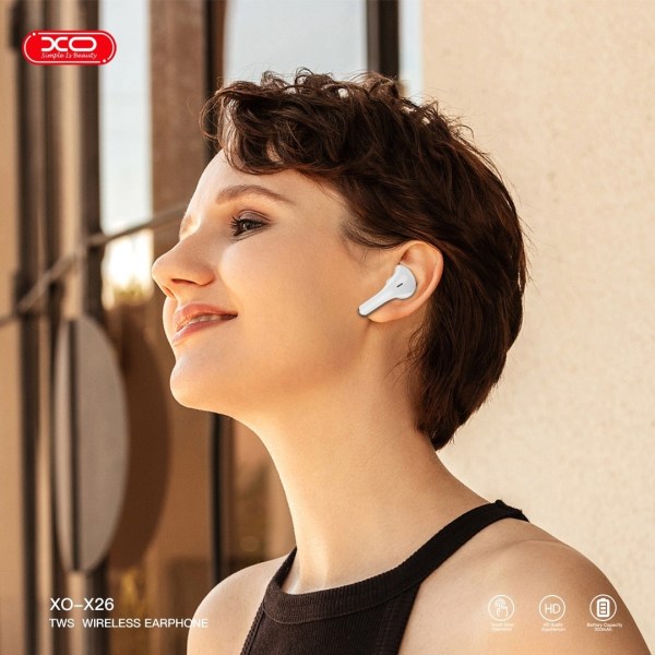 XO TWS BT 5.0 Stereo Hovedtelefoner med ladeboks Silikone etui Hvid White