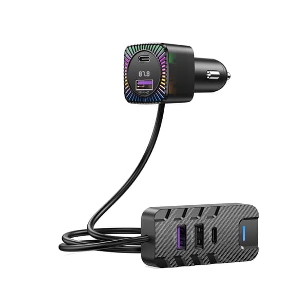 Bluetooth FM Sändare USB-C & USB Billaddare med baksäte laddning Black