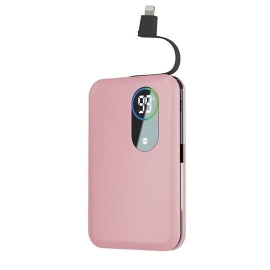 Fore Core Powerbank 5000Mah Snabbladdning med Lightning-kabel Pink