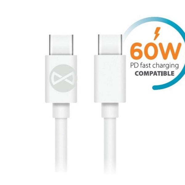 60W USB-C To USB-C PD Snabbladdning kabel Samsung, iPhone15 White