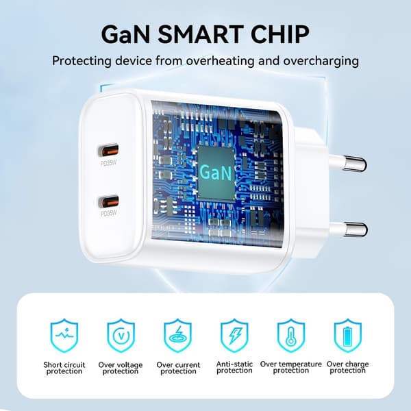 Snabbladdare för iPhone / Samsung QC 35W PD 2XUSB-C Väggladdare Vit