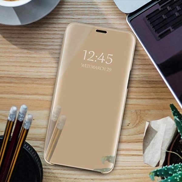 Huawei P40 Lite - Smart Clear View Cover - Guld Gold