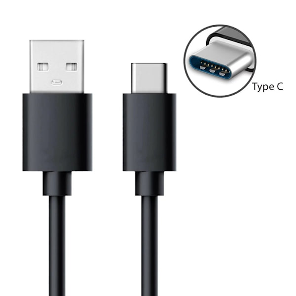 3 m USB-C 2,1 ampeerin latauskaapeli, Samsung, Android Black