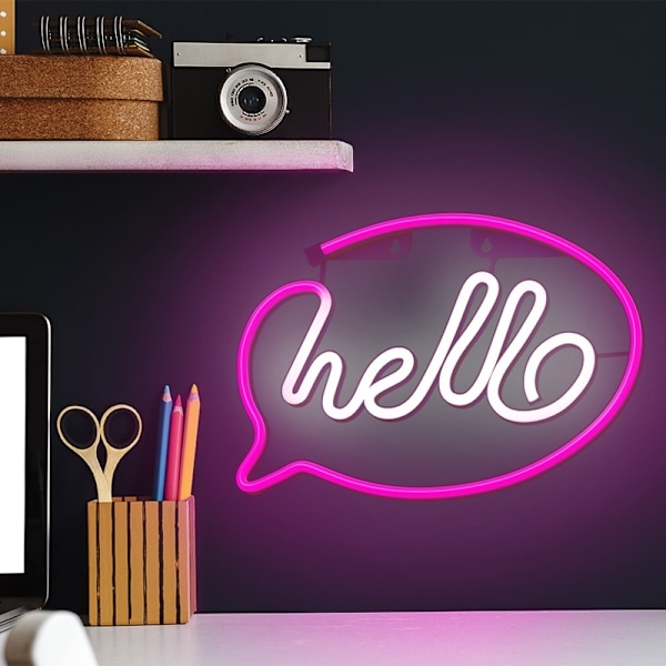 Neon LED Hello Batteri + USB Forever Light Rosa/vit multifärg