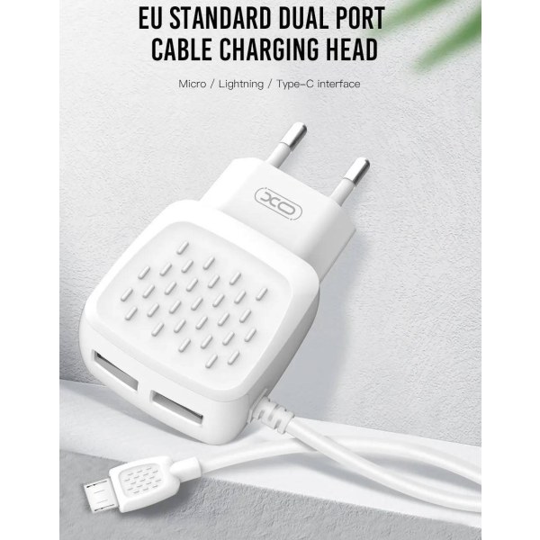 iPhone 2.1 Amp 2XUSB pikalatausseinälaturi + Lightning-kaapeli White