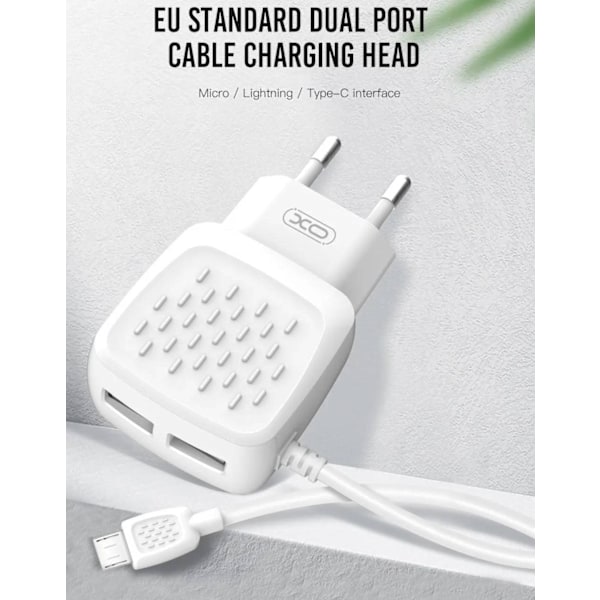 iPhone 2.1Amp 2XUSB Hurtigopladning vægoplader + Lightning-kabel White