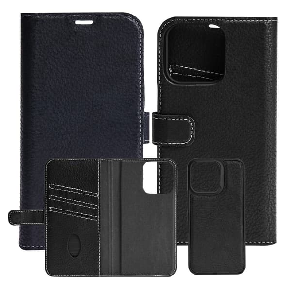 iPhone 13 Mini- Essentials Äkta läder 2-i-1 Löstagbart Plånboksfodral Svart Svart