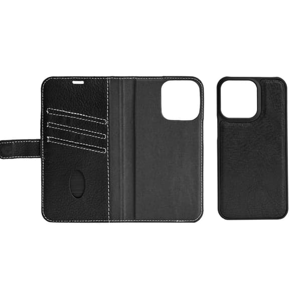 iPhone 13 Pro Max - Essentials Äkta läder 2-i-1 Löstagbart Plånboksfodral Svart Svart