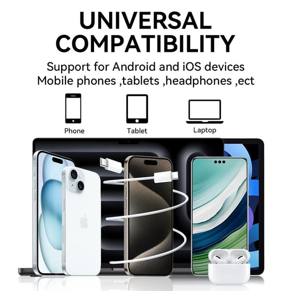 iPhone 18/17/16/15-kompatibla 60W USB-C To USB-C PD Snabbladdning kabel Vit