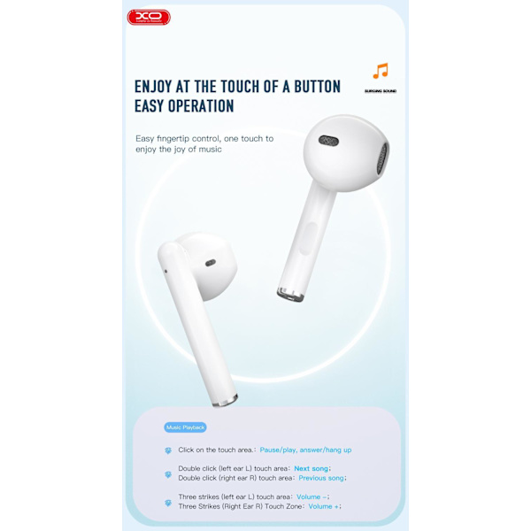 TWS Airpods BT 5.1 Stereo Hovedtelefoner med ladeboks XO - Hvid White