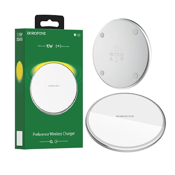 Borofone Preference QI 10W trådløs oplader til iPhone / Android Silver