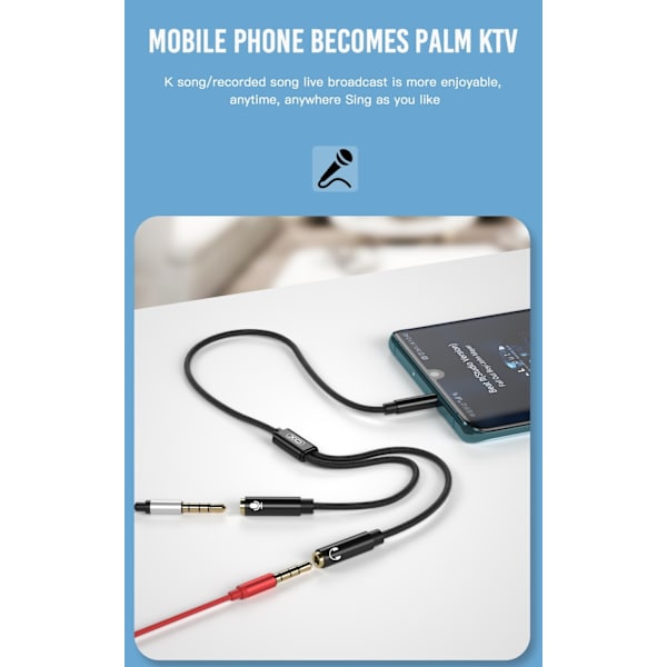 2-i-1 ljudomvandlare, 3,5 mm till ljud + mikrofon, Audio Convertor Svart