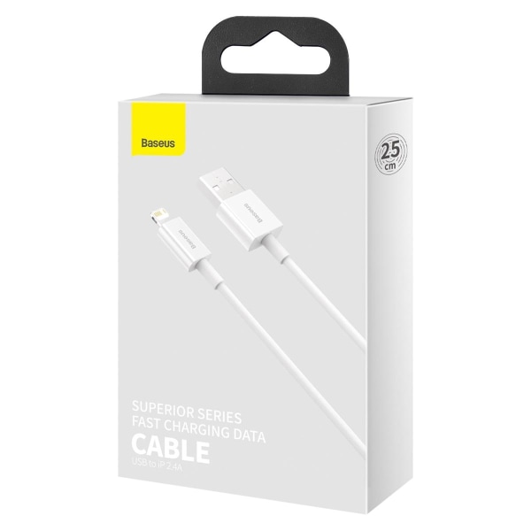 0.25m Superior Lightning kabel för iPhone / iPad - 2.4A Vit