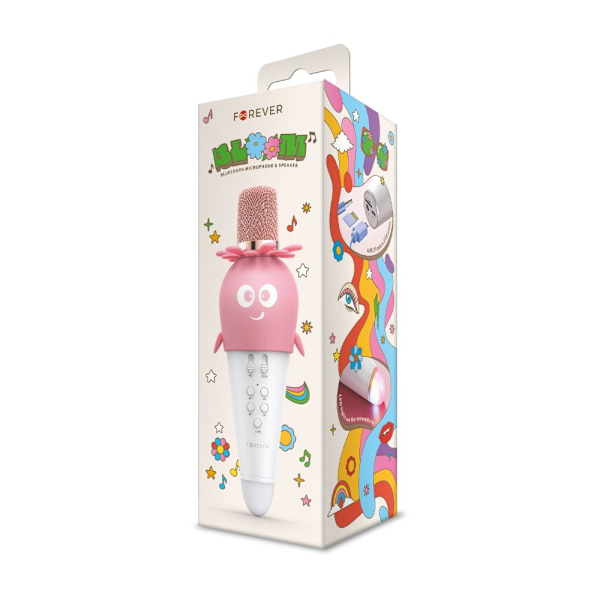 Forever Karaoke Bloom Mikrofon med Bluetooth-högtalare - Rosa Rosa