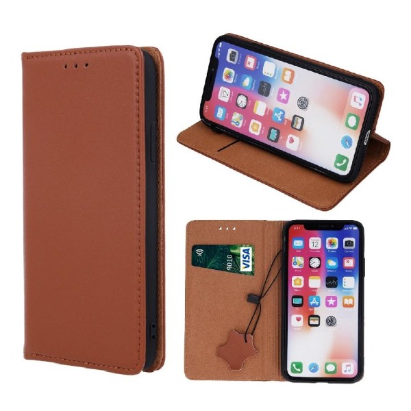 iPhone XR - Äkta Läder Flip Case Mobilplånbok - Brun Brun