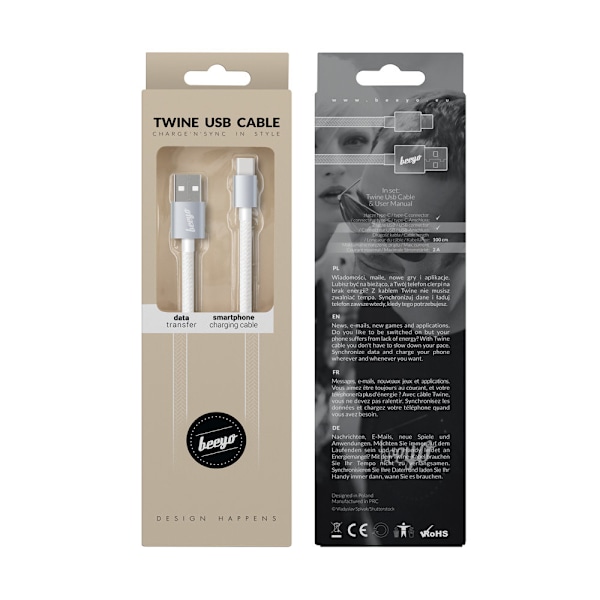 Beeyo USB-C 2Amp Twine Laddningskabel - Vit Vit