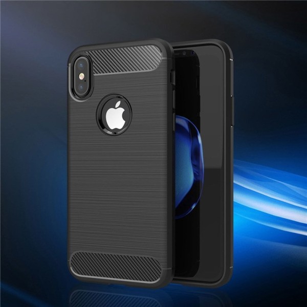iPhone X / XS - Joustava Carbon Soft TPU -kuori - musta Black