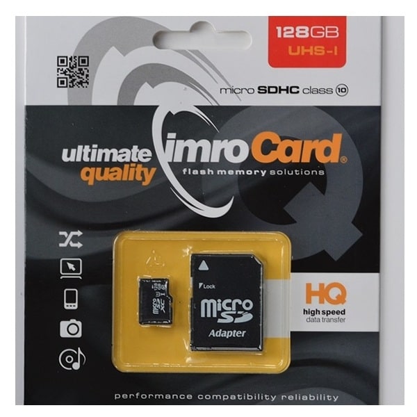 128GB microSDHC Klass-10 UHS-3 Minneskort  + Adapter Black