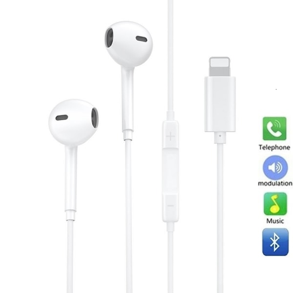 Dual Port Snabbladdare + Lightning -kabel + Hörlur med Lightning -kontakt White