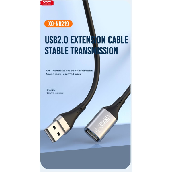 USB-A hun til USB-A han forlængerkabel XO NB219 USB2.0 3m Black