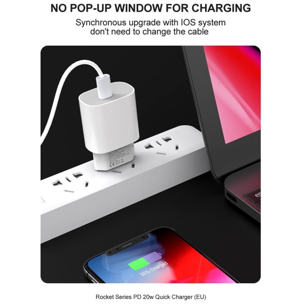 Snabbladdare för iPhone / Samsung 20W PD USB-C Väggladdare White