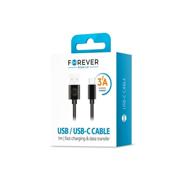 2-PACK Snabbladdning 1M USB-C 3Amp kabel laddare / Dataöverföring Black