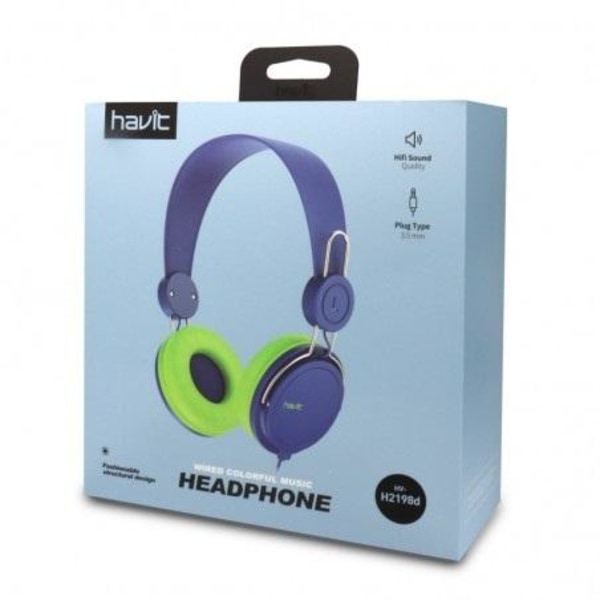 HAVIT HD & Stereo Wired Hörlurar med mikrofon- blå grön multifärg
