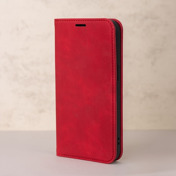 iPhone 16 Pro - Smart Suede Läder fodral Mobilplånbok Röd Red