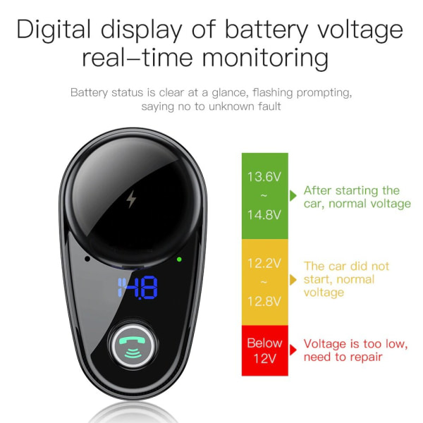 QC 3.4A Bluetooth FM-sender MP3 Biloplader 2XUSB Baseus Black