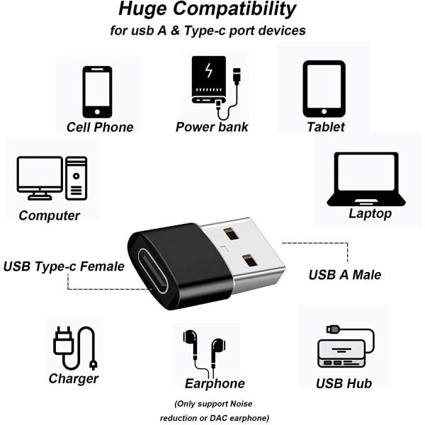 USB-adapter USB type A (han) til USB-C (hun) Opladning af data over Black