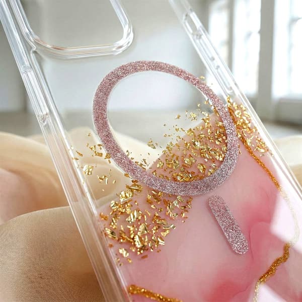 iPhone 16 Pro Max - MagSafe Epoxy Transparent Skydd med 3D Effekt Rosa Pink