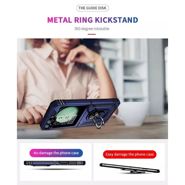Samsung Galaxy Z flip 4 / Flip 3 - Stötsäker Ring Armor Stand mobilskal Svart Svart