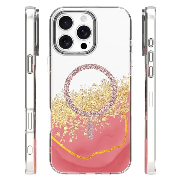 iPhone 16 Pro Max - MagSafe Epoxy Transparent Skydd med 3D Effekt Rosa Pink