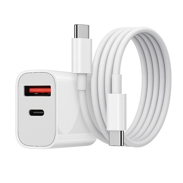 Snabbladdare för iPhone / Samsung  Dual Port USB-C med USB-C Kabel White