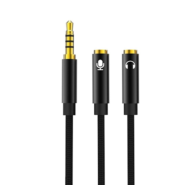2-i-1 ljudomvandlare, 3,5 mm till ljud + mikrofon, Audio Convertor Svart