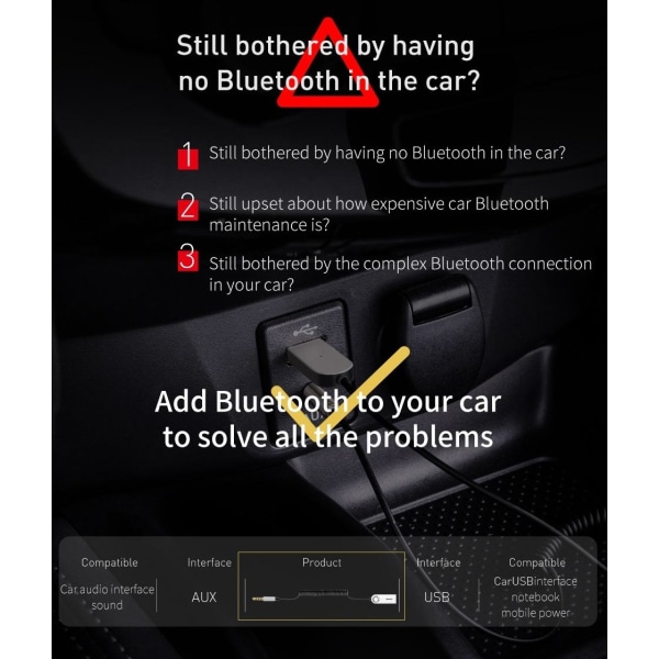 Baseus BA01 USB Bluetooth -lähetin Auton AUX 3,5 mm -sovitin Black