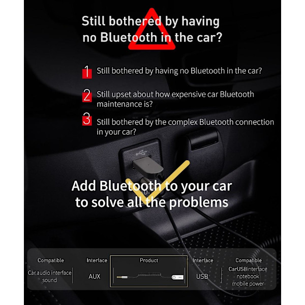 Baseus BA01 USB Bluetooth Sändare Bil AUX 3,5mm Adapter Svart