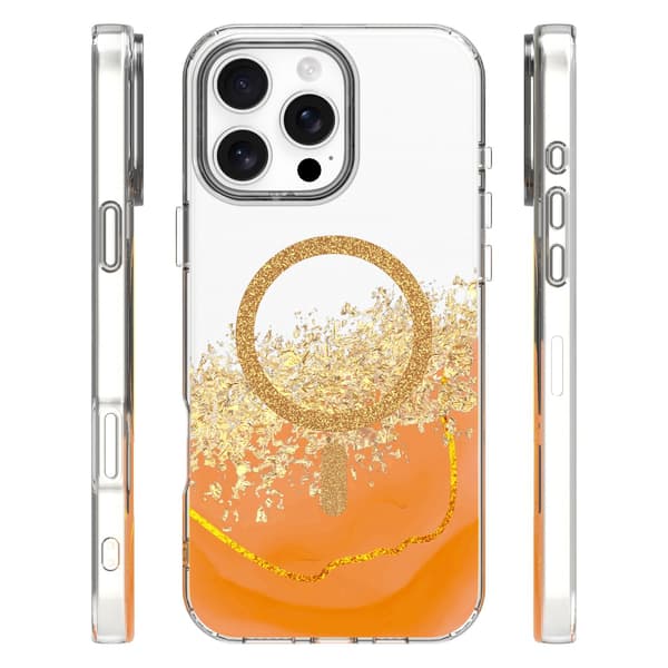 iPhone 16 Pro Max - MagSafe Epoxy Transparent Skydd med 3D Effekt Orange Orange