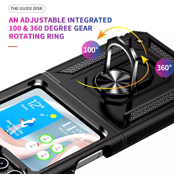 Samsung Galaxy Z Flip 5 - Stötsäker Ring Armor Stand Slimmt mobilskal Svart Black