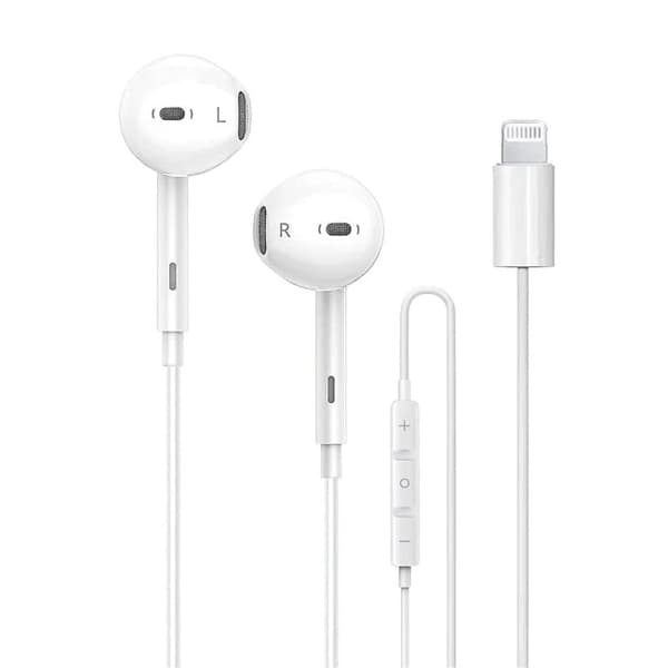 iPhone Kompatibel Lightning Hörlurar med Mikrofon & Volymknappar – Passar iPhone 7–14 Vit