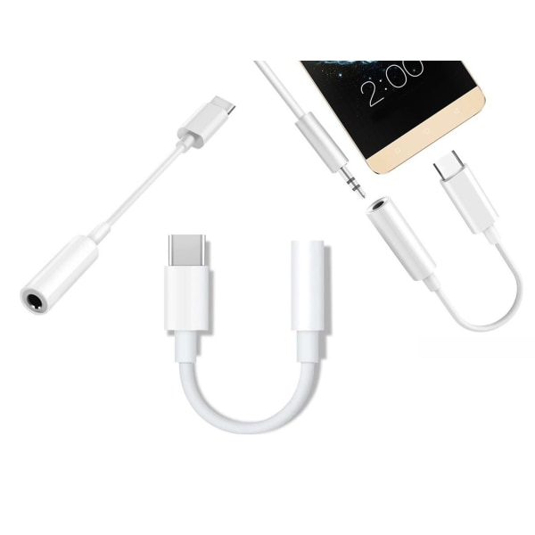Type-C USB-C til 3,5 mm mini-jack-adapter til Android-mobiler Hvid White
