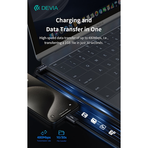 240W Devia Extreme Snabbladdning USB-C till USB-C-kabel – 2m Svart
