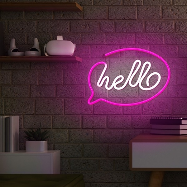 Neon LED Hello Batteri + USB Forever Light Rosa/vit Multicolor