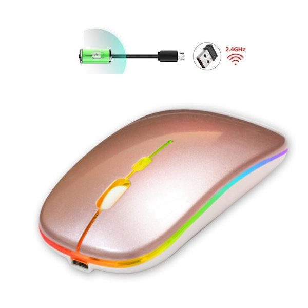 Optisk Trådlös Mini Uppladdningsbar RGB Mus -Roseguld Pink gold