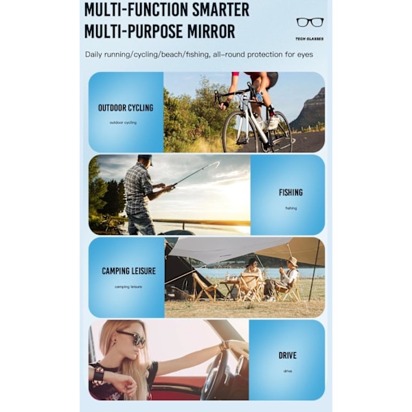 Bluetooth Solglasögon UV400 med hörlurar för musik och samtal Svart